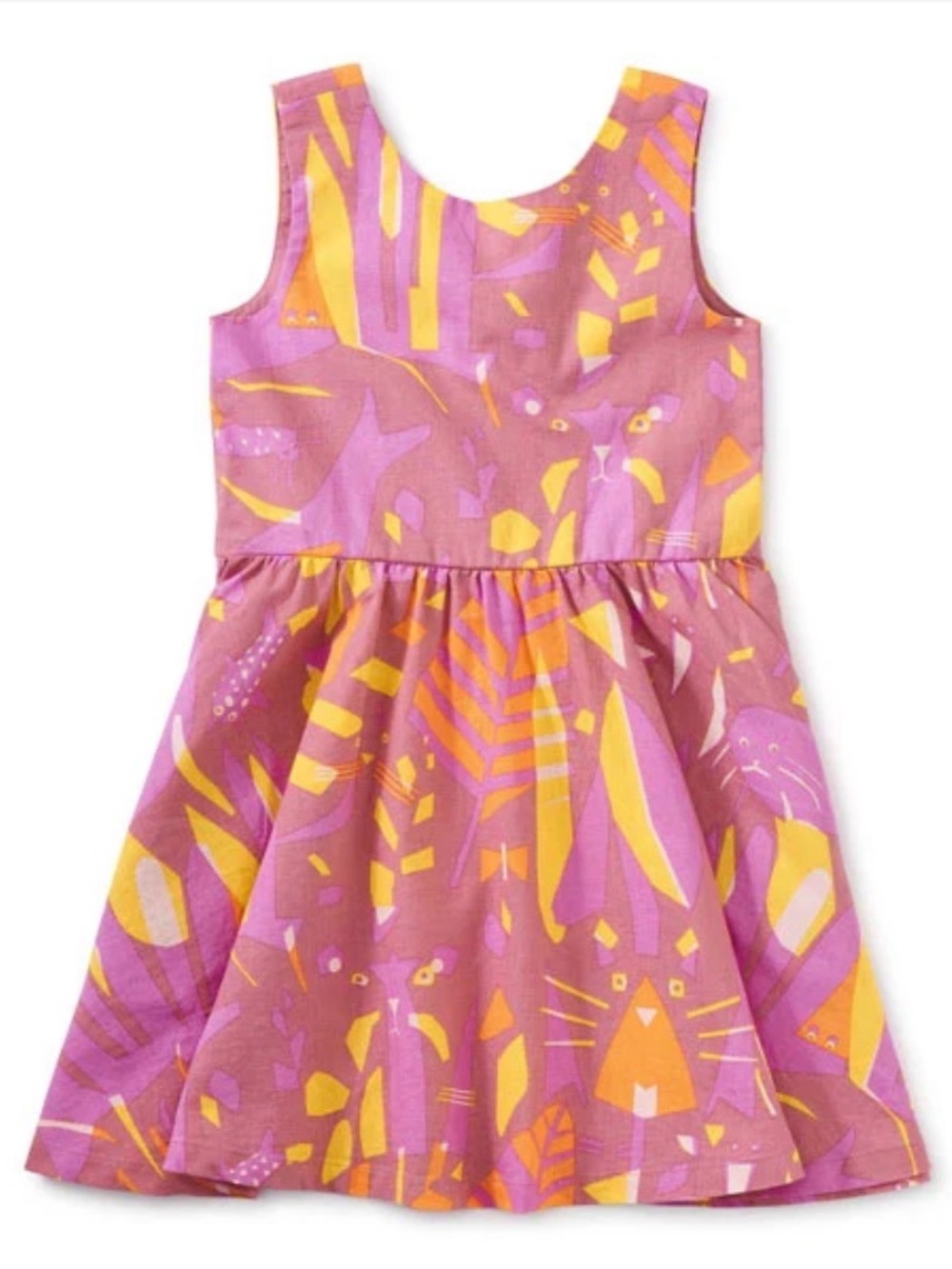 Tea Collection Girls Linen Blend Pink Abstract Print Tank Dress Size 5